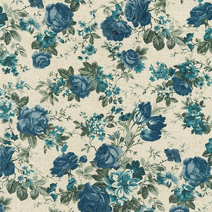 Robert Kaufman Cotton/Flax Prints - Blue Floral
