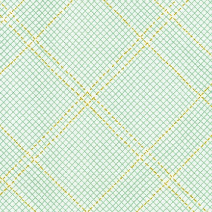 Carolyn Friedlander - Collection CF New Colours - Grid with single border in Seafoam Metallic