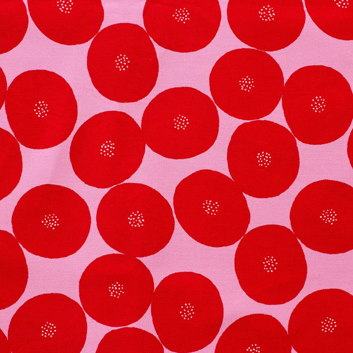 Kokka Muddy Works Organic Cotton Oxford - Circles in Red on Pink