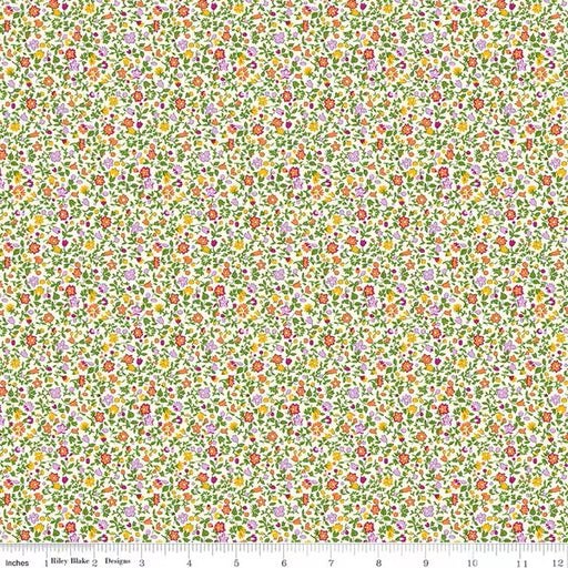 Floral pattern fabric with small flowers on a  yellow background