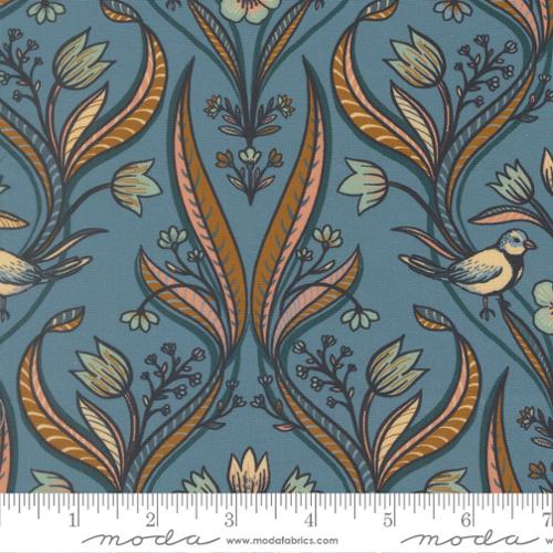 Feather and Forest Bloom by Linn Warme - Medallion Birds Damask in Azure