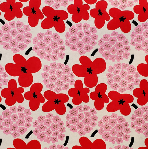 Japanese Lightweight Canvas - Poppied in Pink and Red by Kobayashi