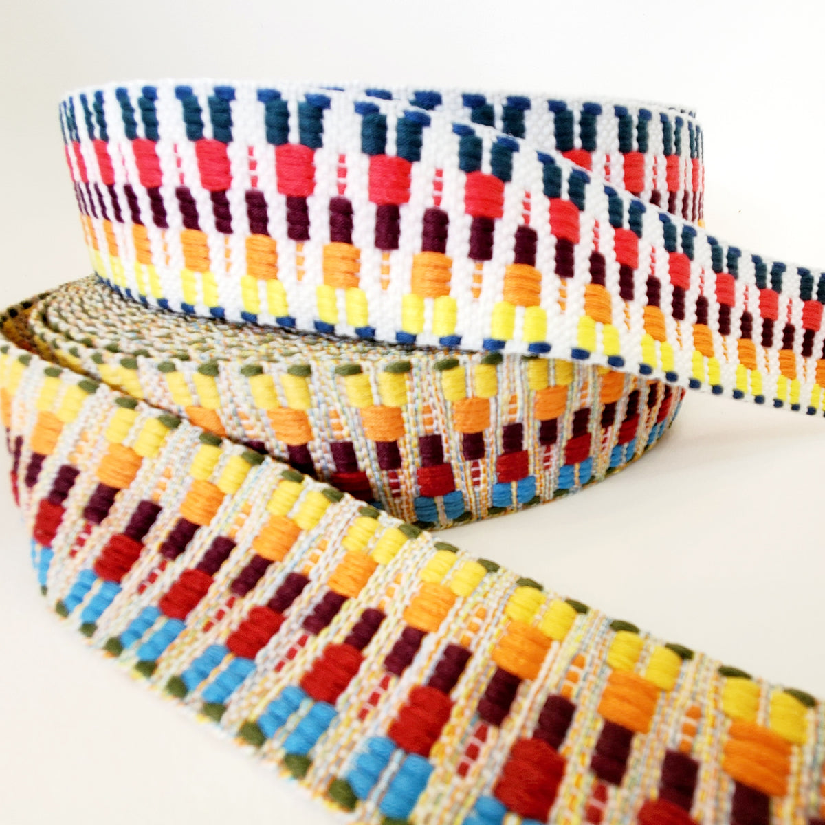 Multi-colour Woven Pattern Webbing - Poly/Cotton 38mm — Fabric Spark