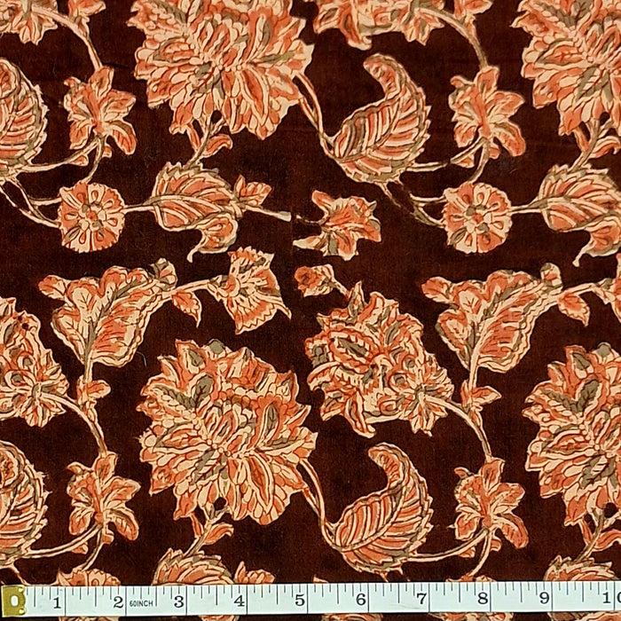 Indian Cotton 2025 - Kalamkari - KAL 04 Rust on Burgundy