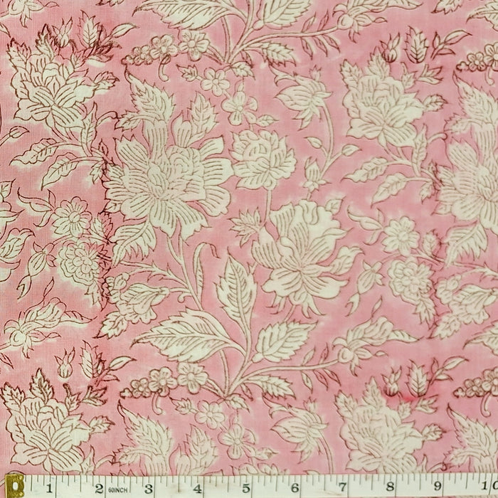 Indian Cotton 2025 - Jaipur Block Printed Cotton - White floral on Cotton Candy