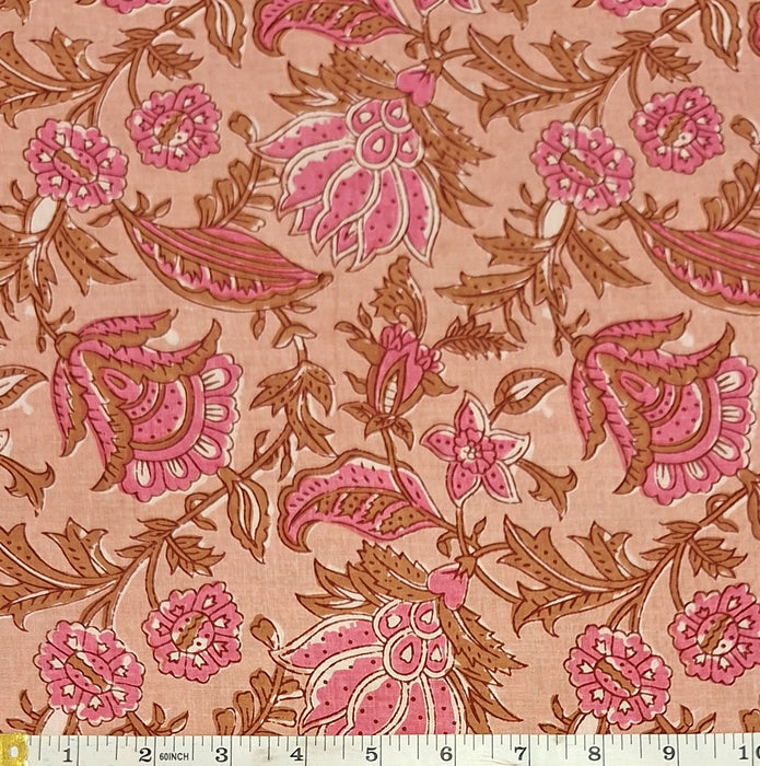 Indian Cotton 2025 - Jaipur Block Printed Cotton - Pink and Cinnamon Florals on Rose