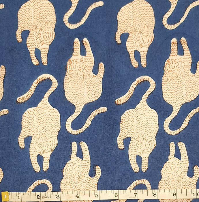 Indian Cotton 2025 - Jaipur Block Printed Cotton - White Tiger on Cobalt