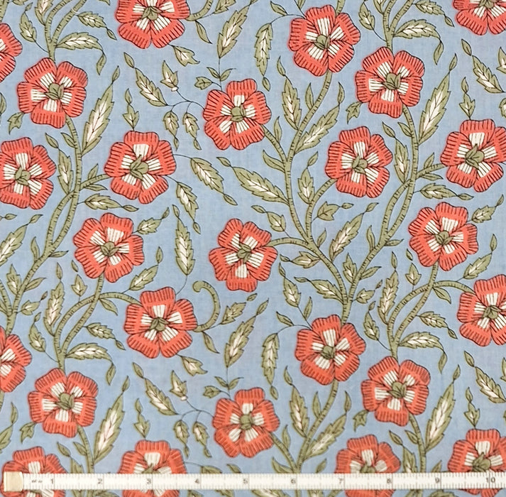 Indian Cotton 2025 - Jaipur Screen Printed Cotton Cambric- Wild Rose on Denim Blue