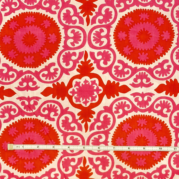 Indian Cotton 2025 - Jaipur Screen Printed Cotton Cambric - Afghanistan embroidery motif Red and Pink