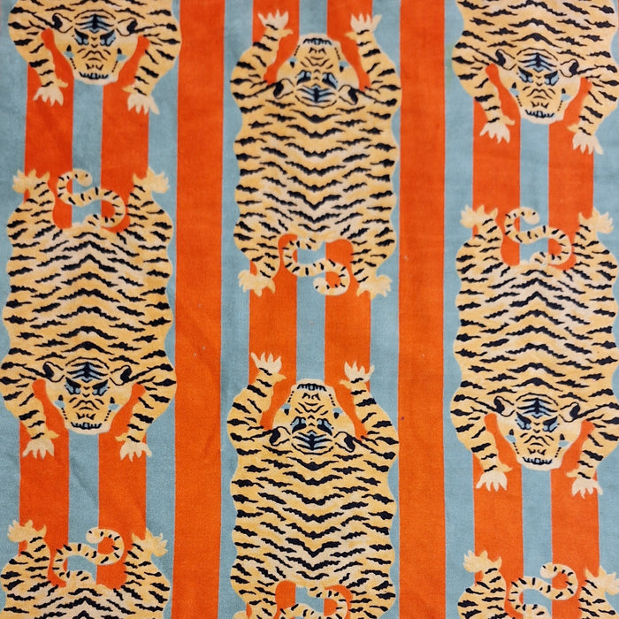 Indian Cotton 2025 - Cotton Velvet - Striped Tiger in Teal and Orange