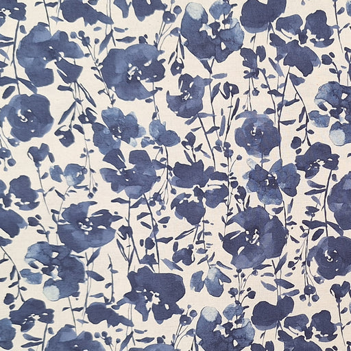 Kokka Cotton Linen Sheeting - Floral Water Colour in Navy