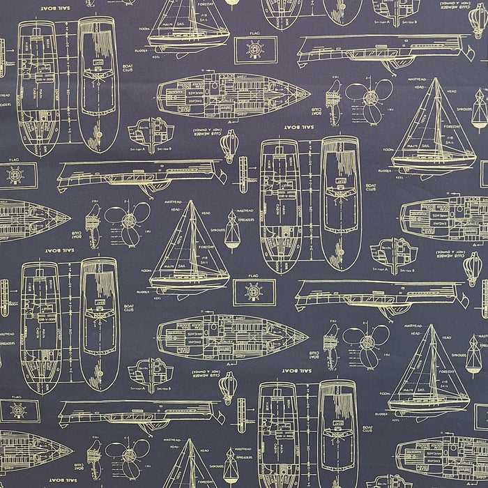 Hokkoh Cotton Broadcloth - Ships blueprints in dark navy