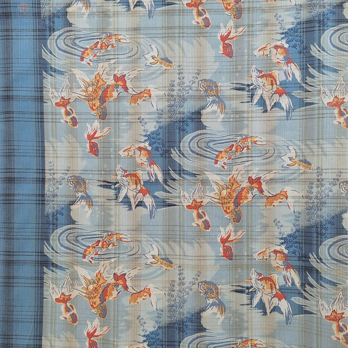 Special Buy - Imported Garment Fabrics - Koi Pond print on yarn dyed cotton check, with border