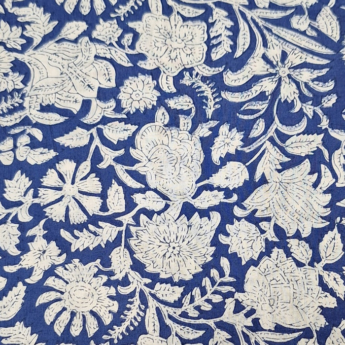 Indian Cotton 2026 - Jaipur Screen Printed Cotton Cambric - Traditional White motif on Cobalt Blue background
