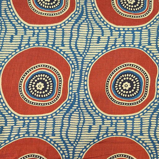 Indian Cotton 2026 - "Modern" Screen Printed Cotton Cambric - Circular Motif in Rust and Blue