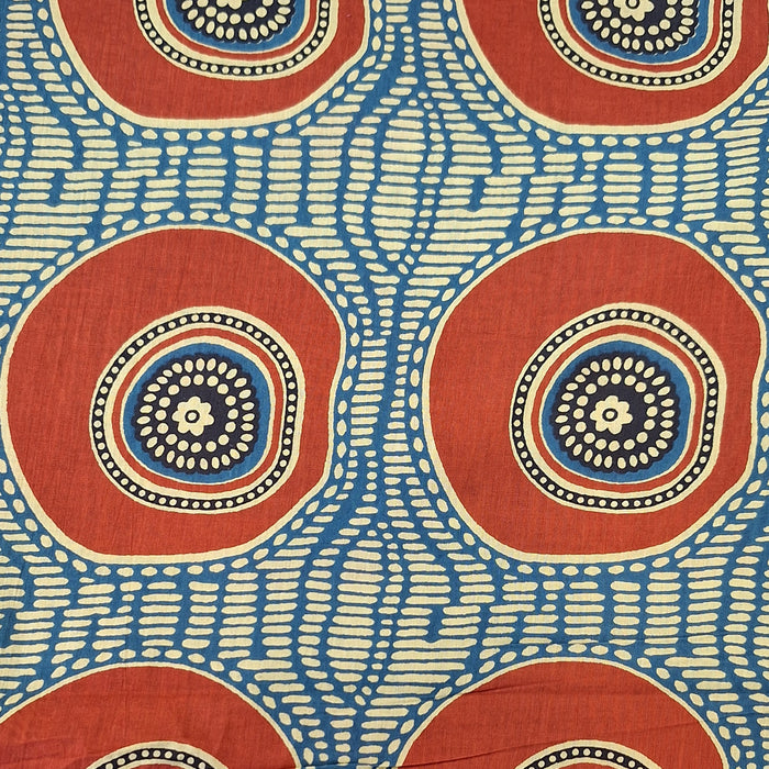 Indian Cotton 2026 - "Modern" Screen Printed Cotton Cambric - Circular Motif in Rust and Blue
