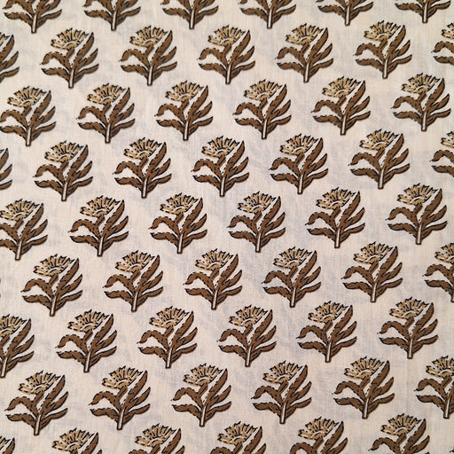 Indian Cotton 2026 - Jaipur Screen Printed Cotton Cambric - Coffee coloured floral posey on beige
