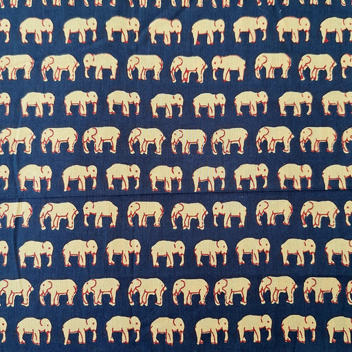 Indian Cotton 2026 - Jaipur Screen Printed Cotton Cambric - Elephant Parade on Black