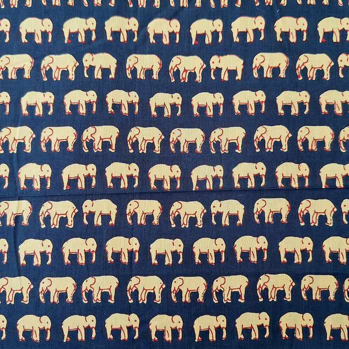 Indian Cotton 2026 - Jaipur Screen Printed Cotton Cambric - Elephant Parade on Black