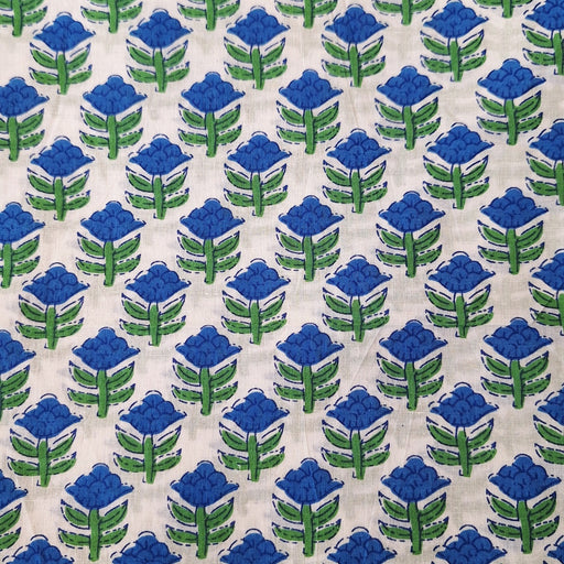 Indian Cotton 2026 - Jaipur Screen Printed Cotton Cambric - Blue and Green Posey