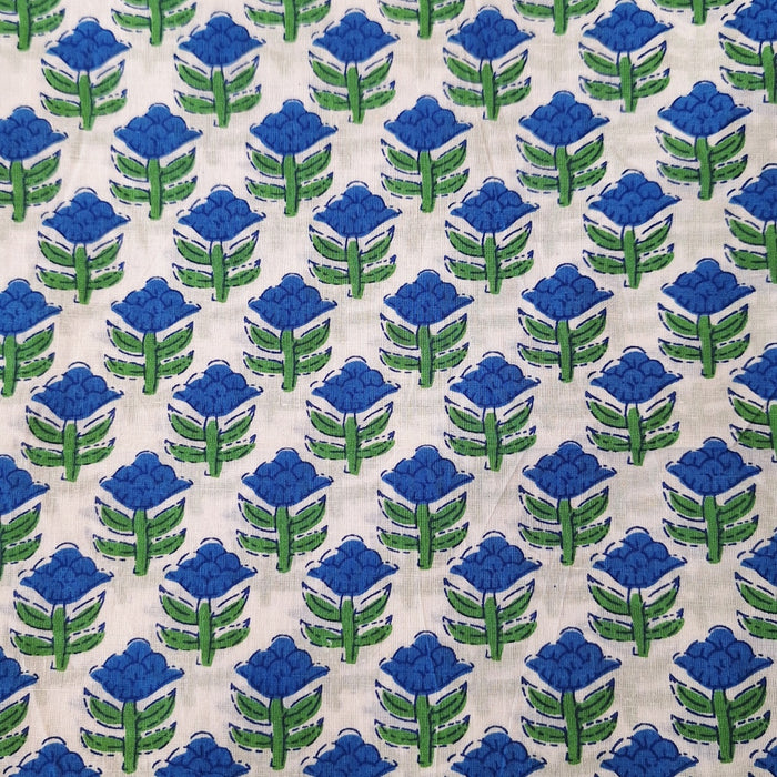 Indian Cotton 2026 - Jaipur Screen Printed Cotton Cambric - Blue and Green Posey