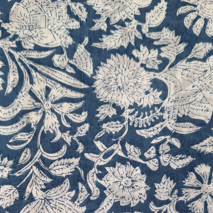 Floral pattern on fabric with blue background