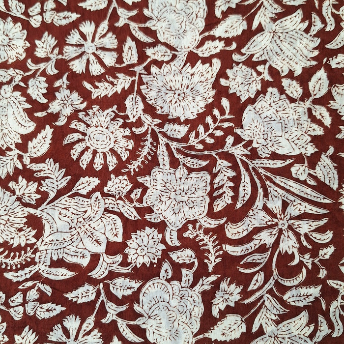 Indian Cotton 2026 - Jaipur Screen Printed Cotton Cambric - Traditional motif on brown clay