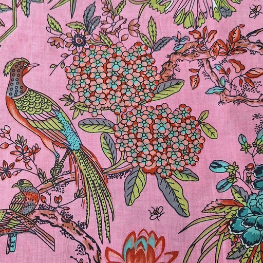 Indian Cotton 2026 - "Modern" Screen Printed Cotton Cambric - Peacock on Pink