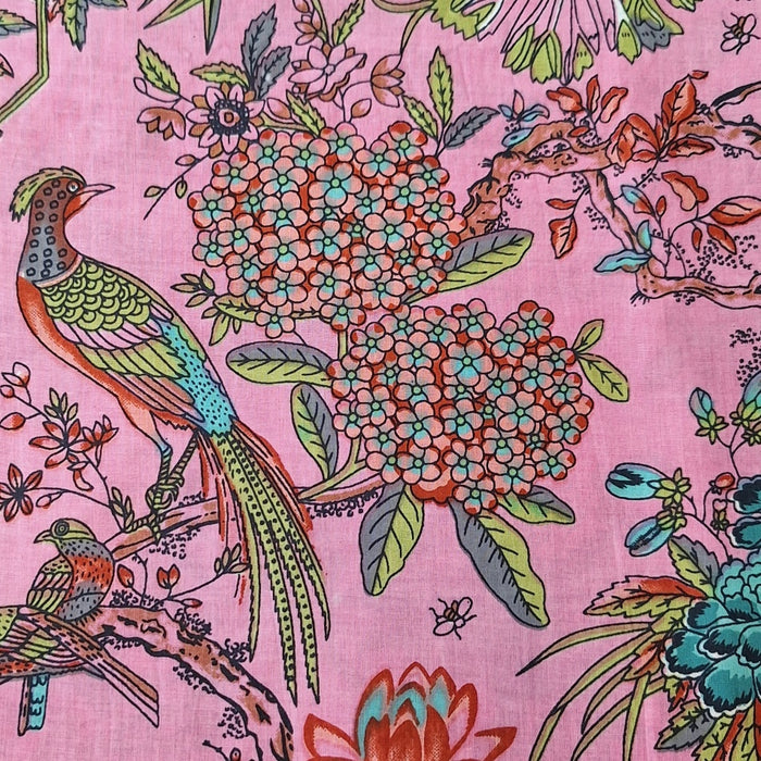 Indian Cotton 2026 - "Modern" Screen Printed Cotton Cambric - Peacock on Pink