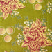 Floral pattern with red and yellow flowers on a green background