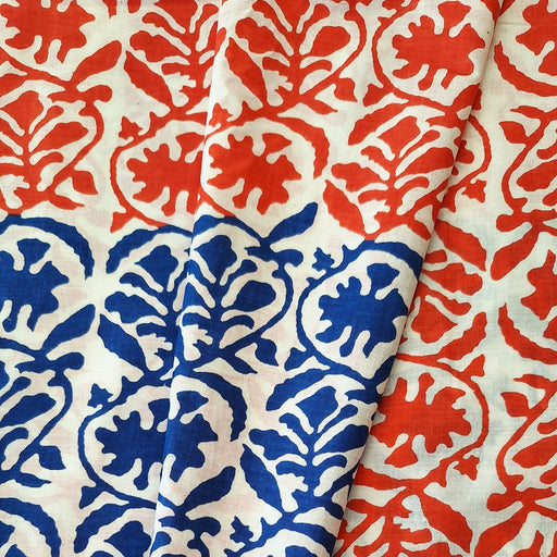 Indian Cotton 2026 - "Modern" Screen Printed Cotton Cambric - Two tone, red and blue vine motif
