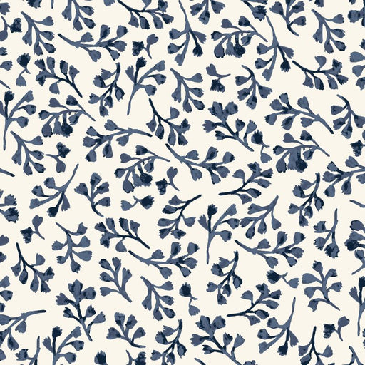 Navy blue leaf pattern on a white background