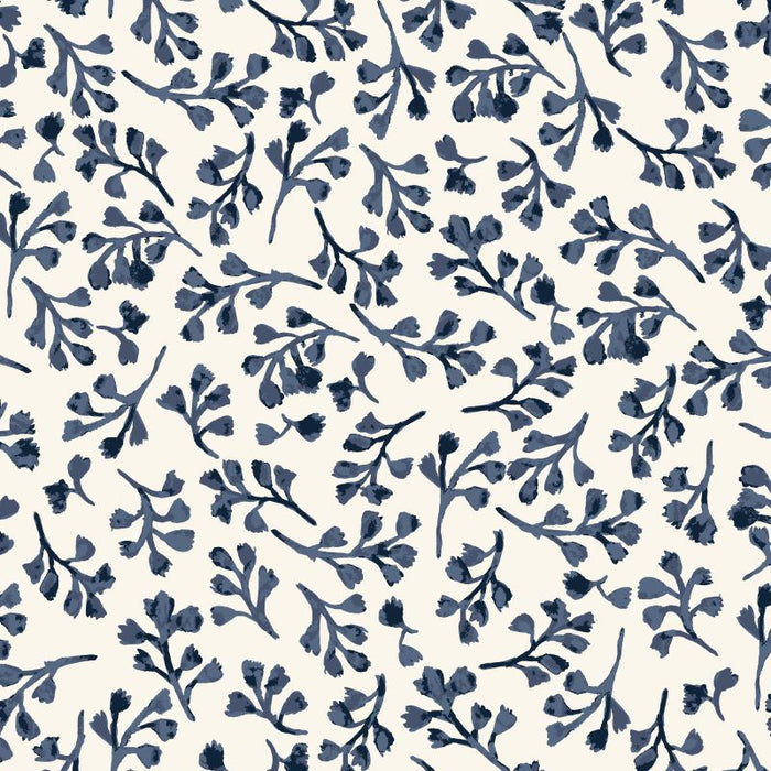 Navy blue leaf pattern on a white background