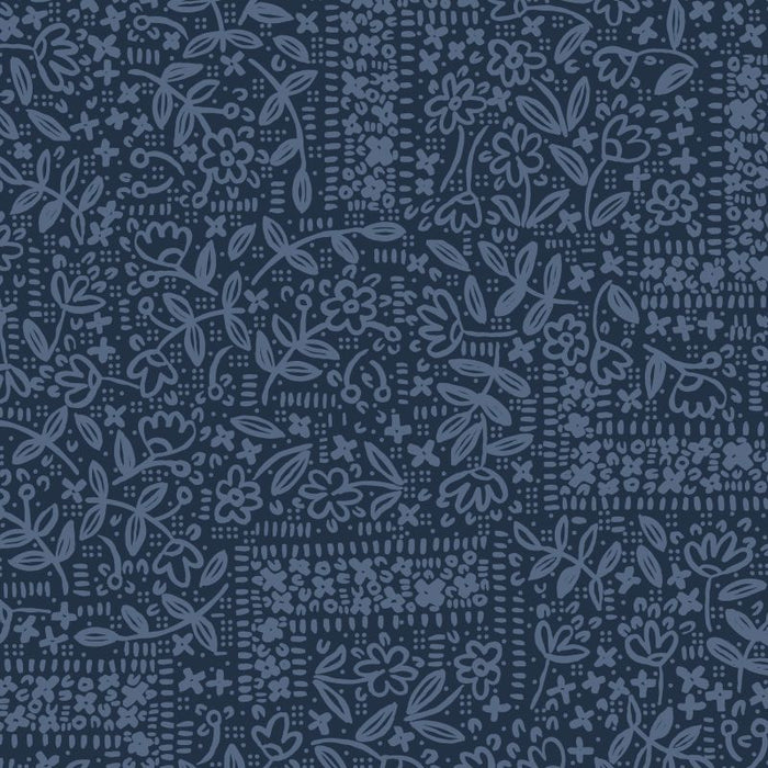 Dark blue fabric with subtle floral pattern
