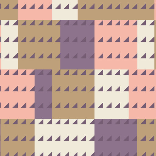 Geometric pattern with triangles in various colors on a checkered background
