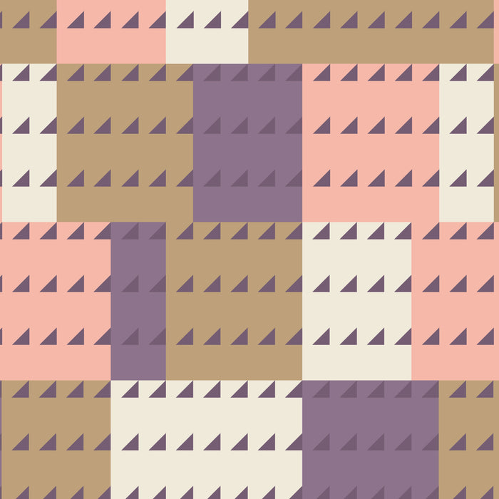 Geometric pattern with triangles in various colors on a checkered background