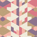 Geometric pattern with triangles in pink, purple, and gold on a beige background