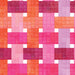 A repeating geometric pattern of textured square tiles in shades of pink, orange, coral, and magenta, separated by thin white lines.