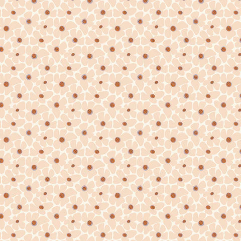A repeating pattern of small brown circles with tiny blue centers on a light peach-beige background, filling the entire frame.