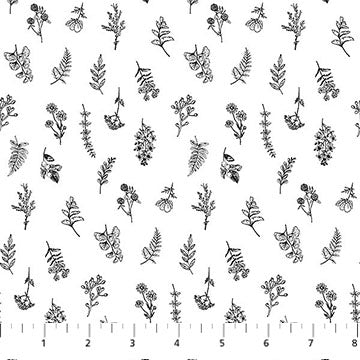 Nature's Sketchbook - Mini Floral Toss in White and Black 