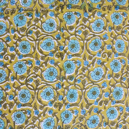 Block Printed Indian Cotton - Flowering Vine on Lime