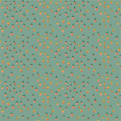 little pink strawberries on a teal background