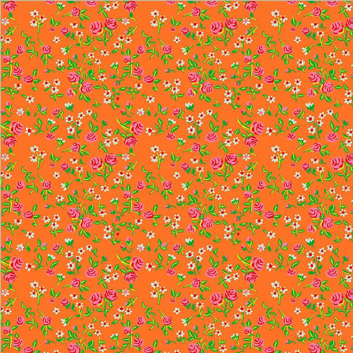 Heather Ross - Heather Ross By Hand - Mousy Floral in Tangerine