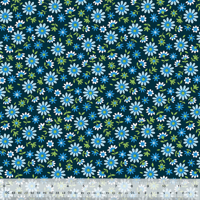 small floral on navy ground quilting cotton