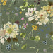 Floral pattern with various flowers on a green background