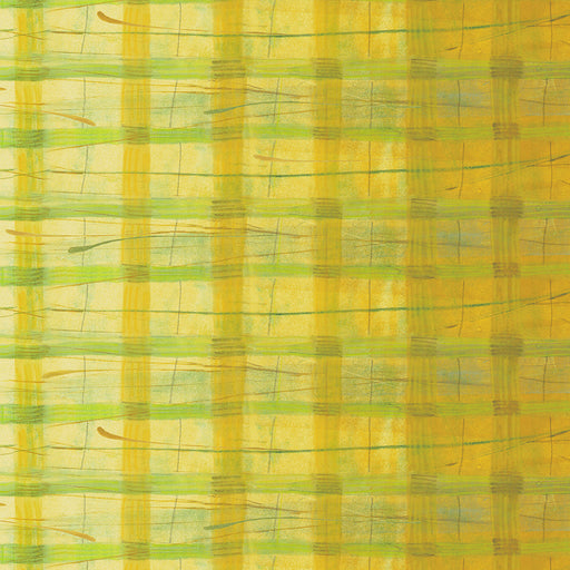 Abstract pattern of green and yellow horizontal lines on a textured background