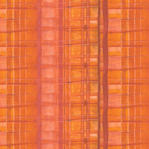 Plaid pattern fabric swatch in orange and pink tones