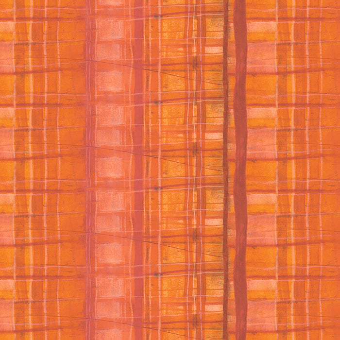 Plaid pattern fabric swatch in orange and pink tones