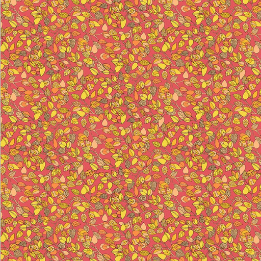 Pattern of autumn leaves on a red background