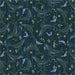 fabric closeup of whales and seals on dark teal background swimming amongst sea plants